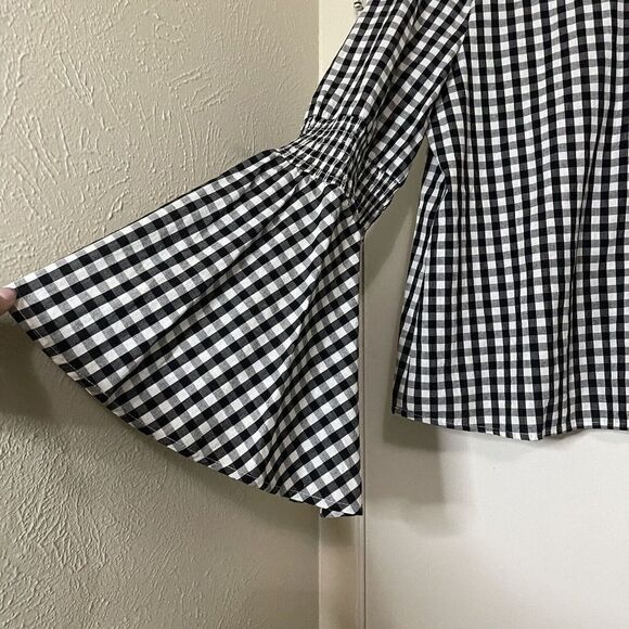 NWOT English Factory white black plaid gingham bell sleeve blouse top Medium - Picture 2 of 5